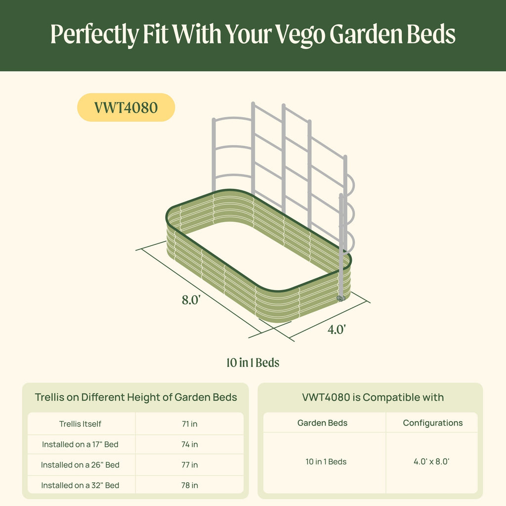 Greenhaus Gardening Metal Garden Trellis for Raised Beds, Outdoor Plant Support