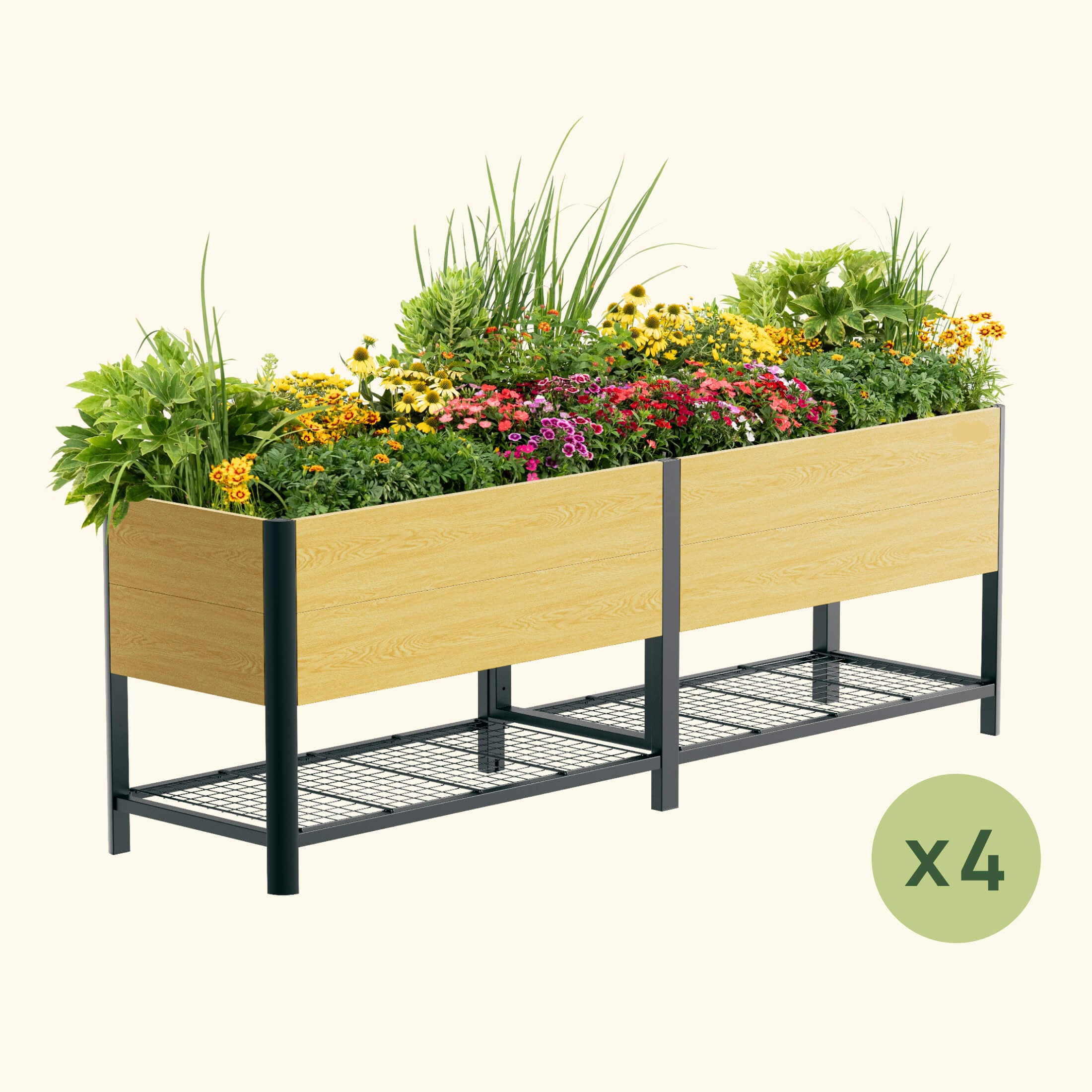 Greenhaus Gardening 4-Pack Woodgrain Elevated Garden Bed 2' × 8'