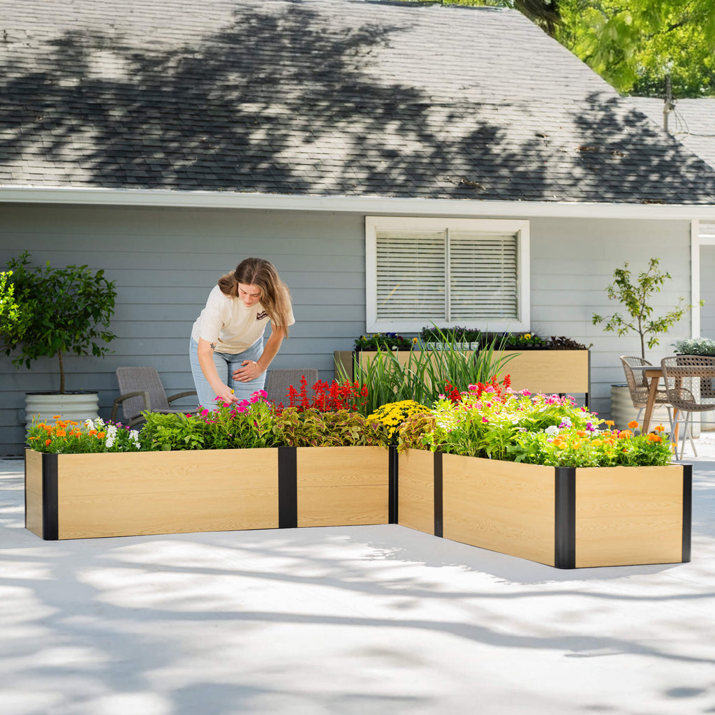 Greenhaus Gardening 16-Inch Tall Woodgrain L-Shaped Raised Garden Bed
