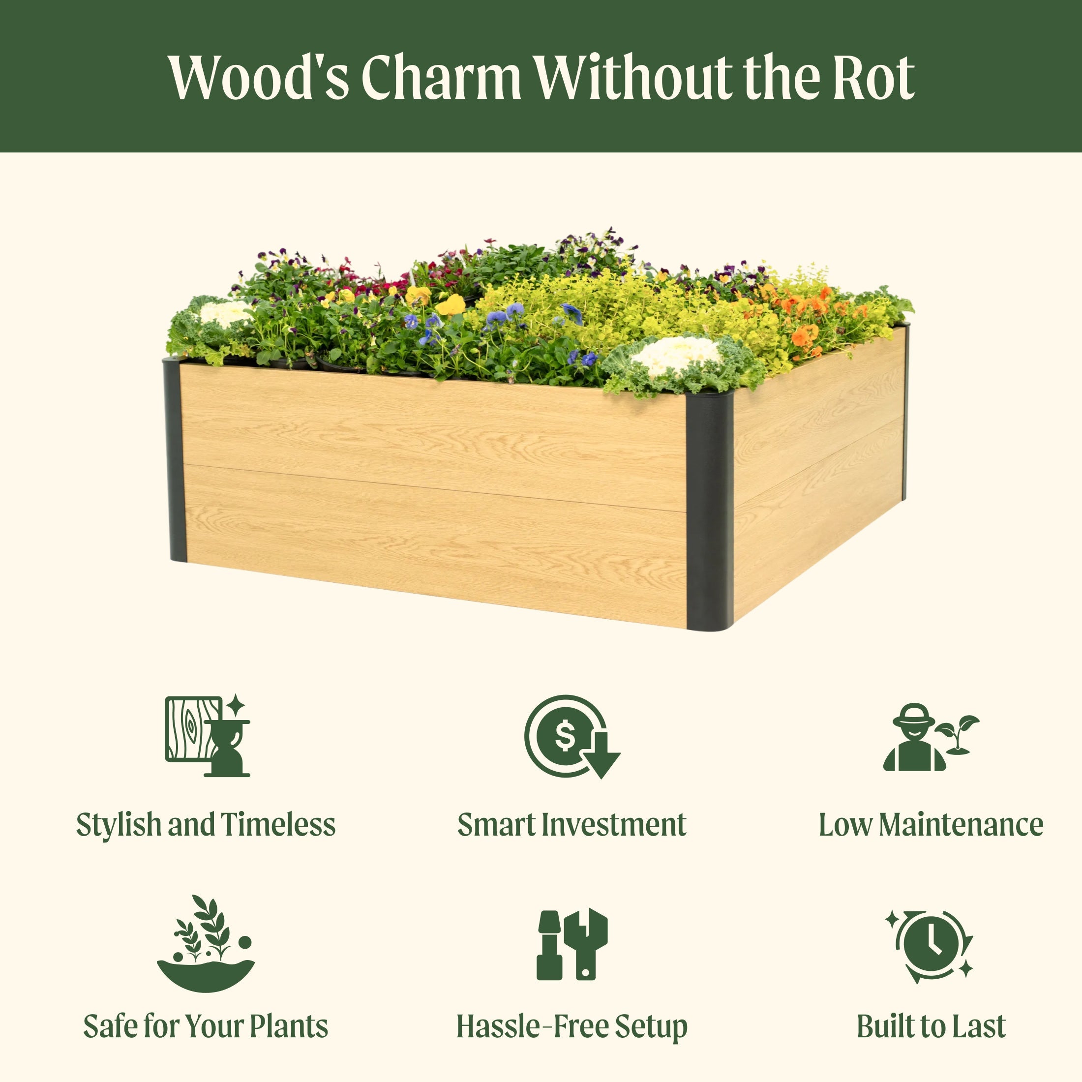 Greenhaus Gardening 16-Inch Tall Woodgrain Metal Raised Garden Bed