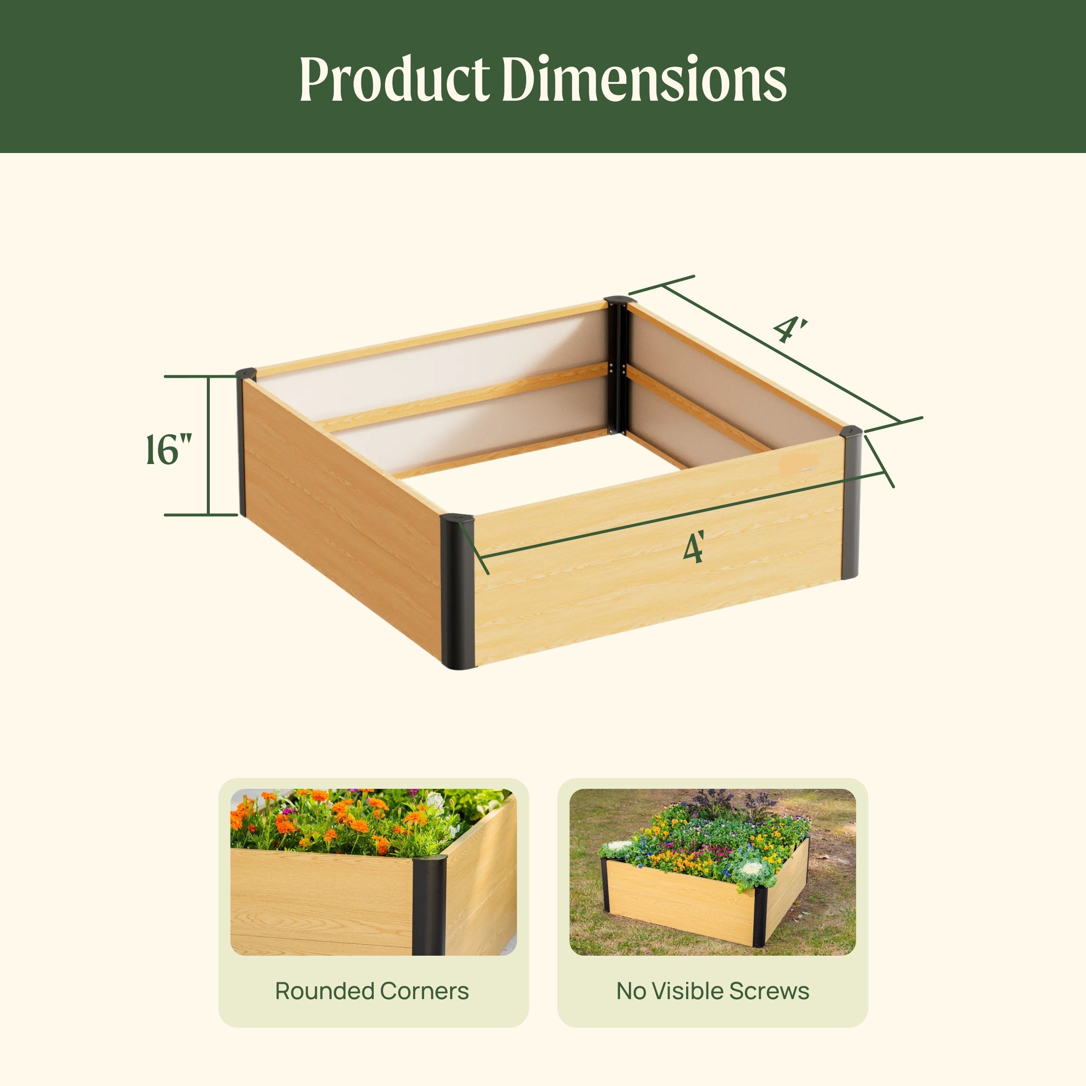 Greenhaus Gardening 4' × 4' EverGrove Woodgrain Raised Garden Bed