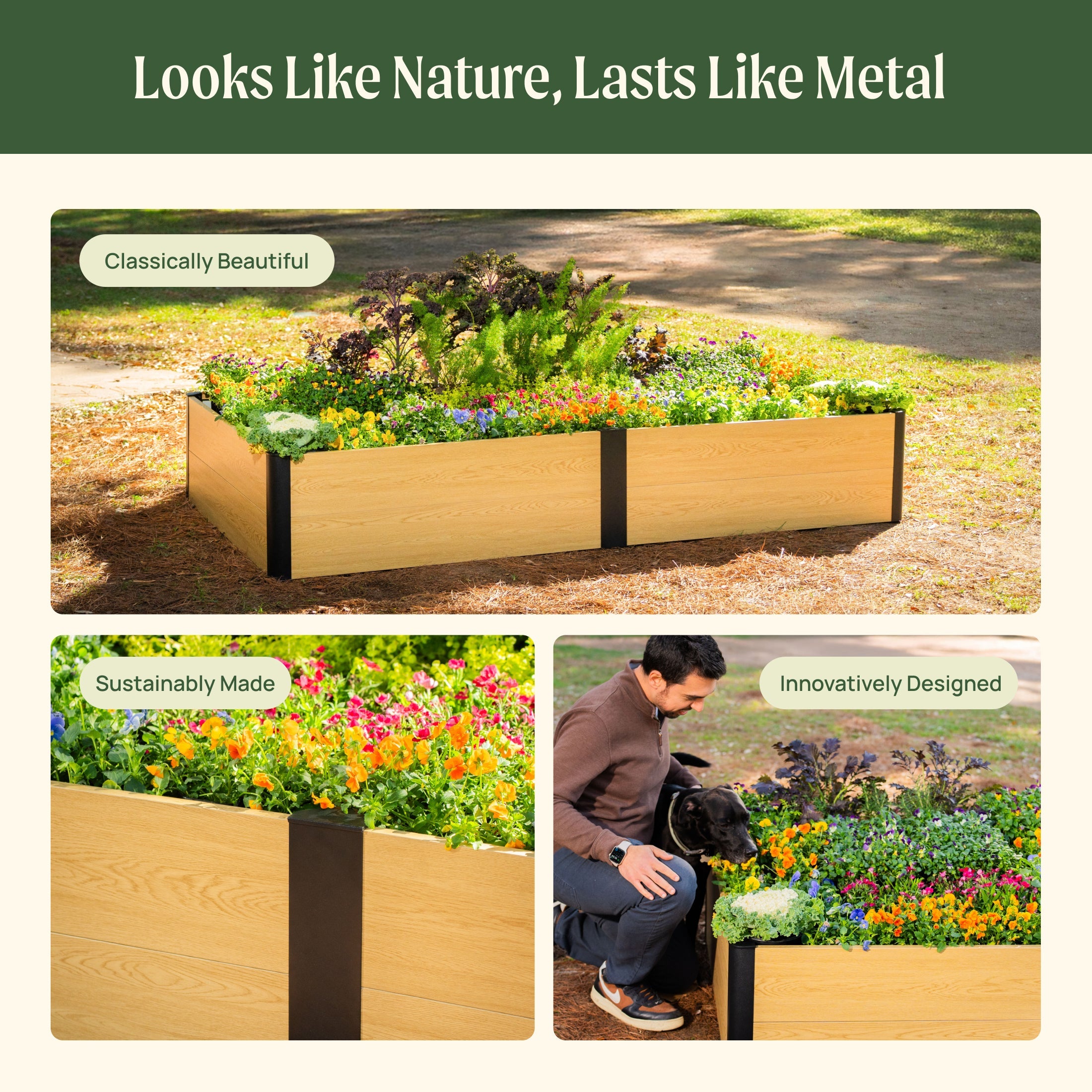 Greenhaus Gardening 16-Inch Tall Woodgrain Metal Raised Garden Bed
