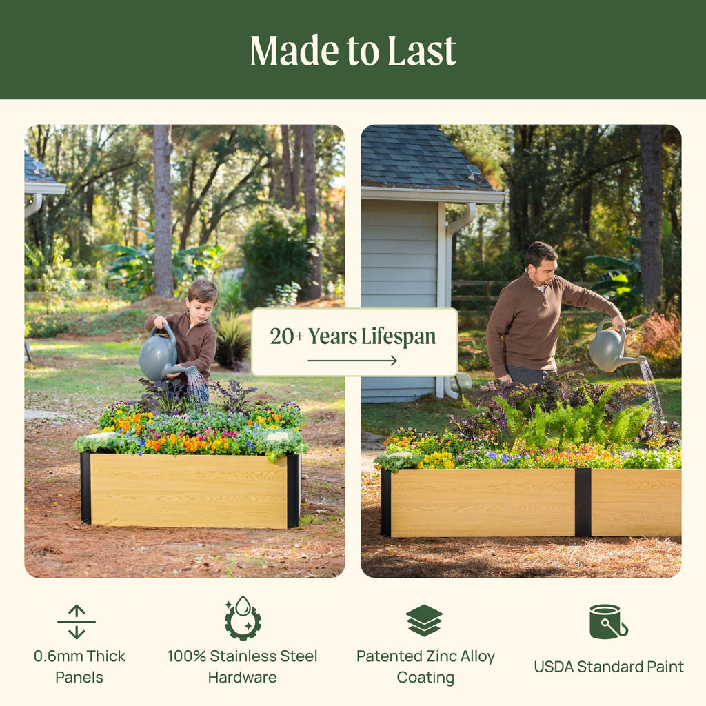 Greenhaus Gardening 16-Inch Tall Woodgrain Metal Raised Garden Bed