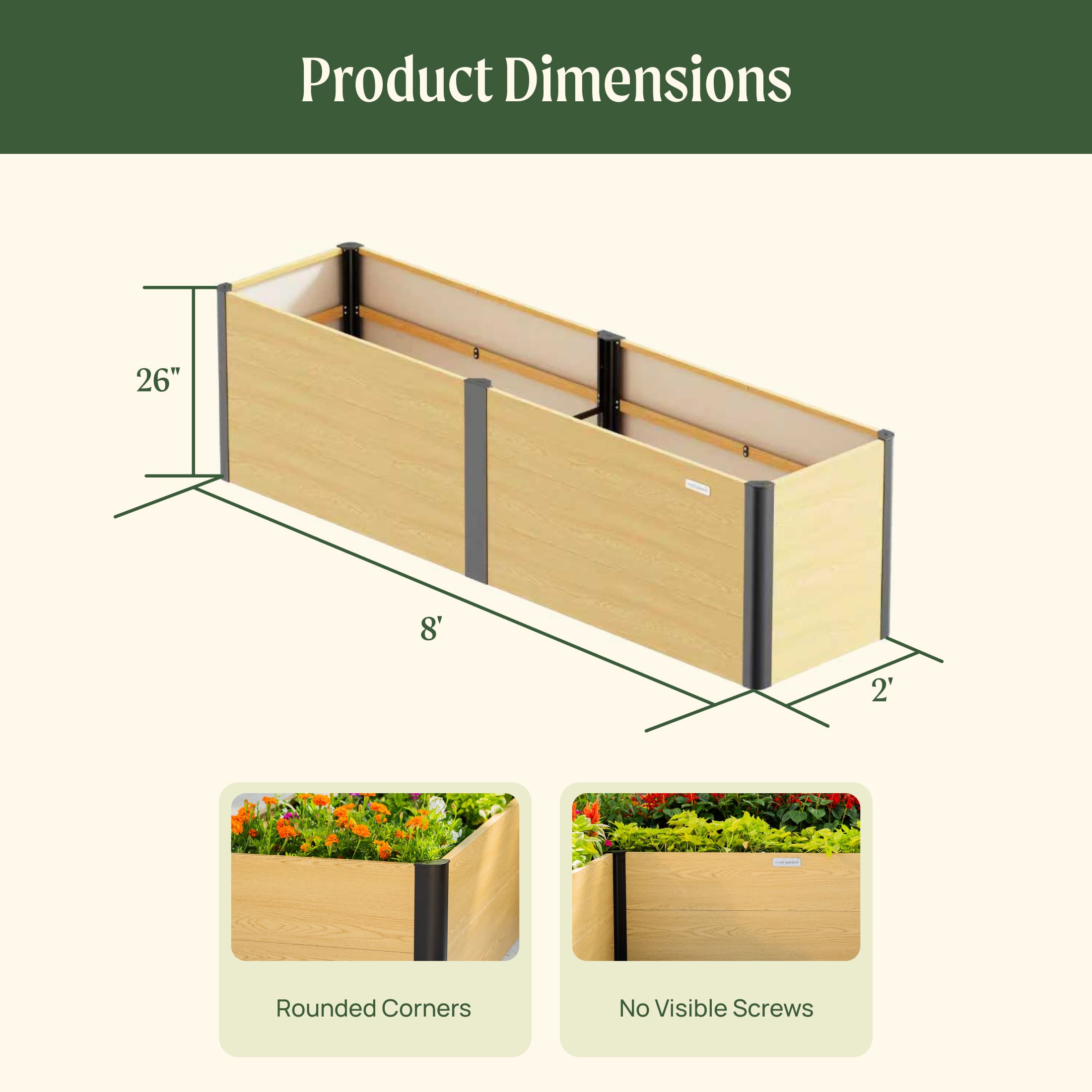 Greenhaus Gardening 26-Inch Tall Woodgrain Metal Raised Garden Bed
