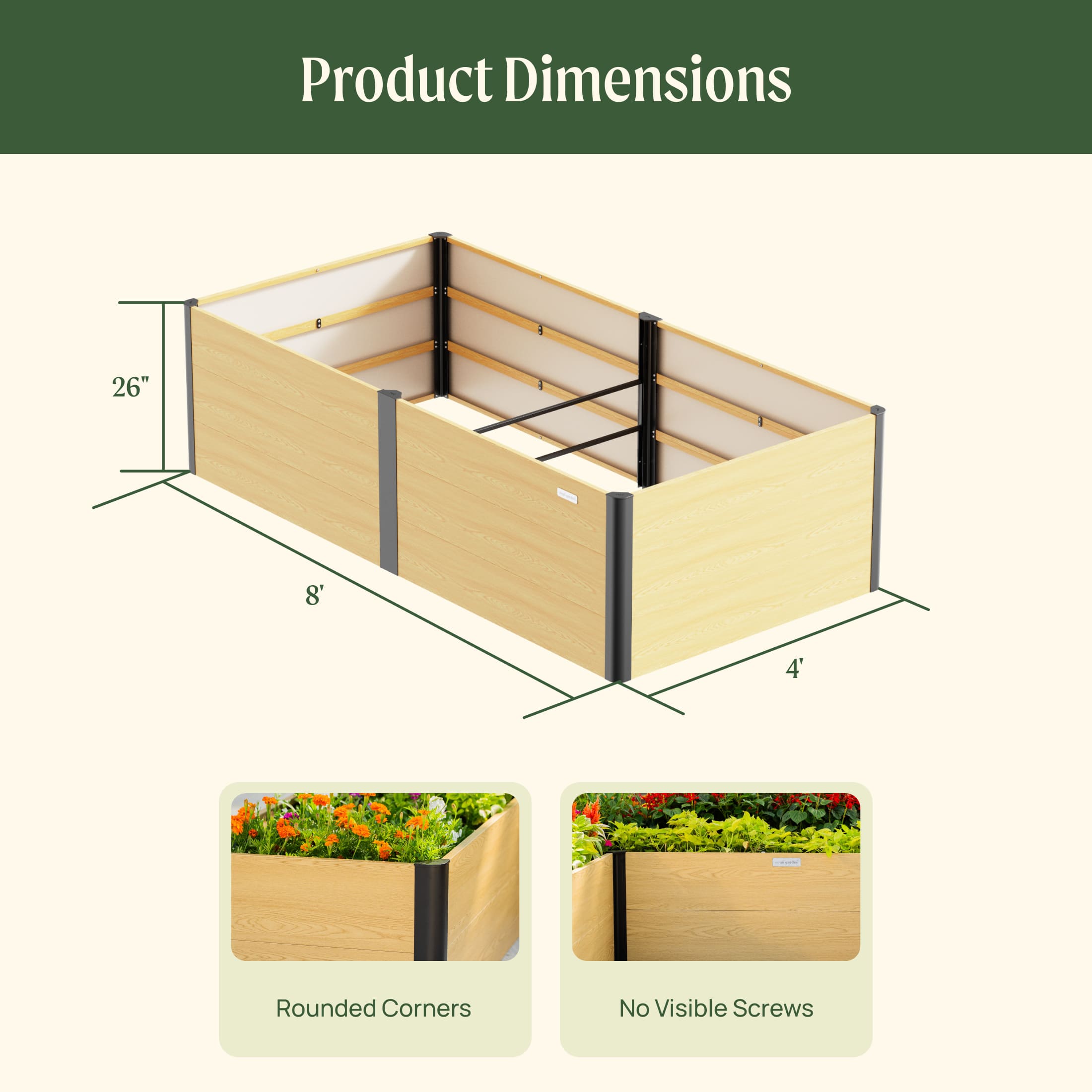 Greenhaus Gardening 4' × 8' Woodgrain Raised Garden Bed