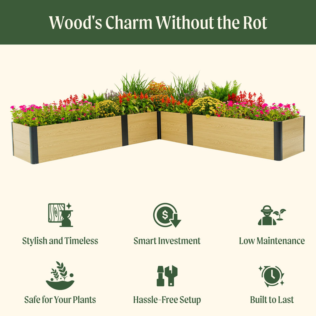 Greenhaus Gardening 16-Inch Tall Woodgrain L-Shaped Raised Garden Bed