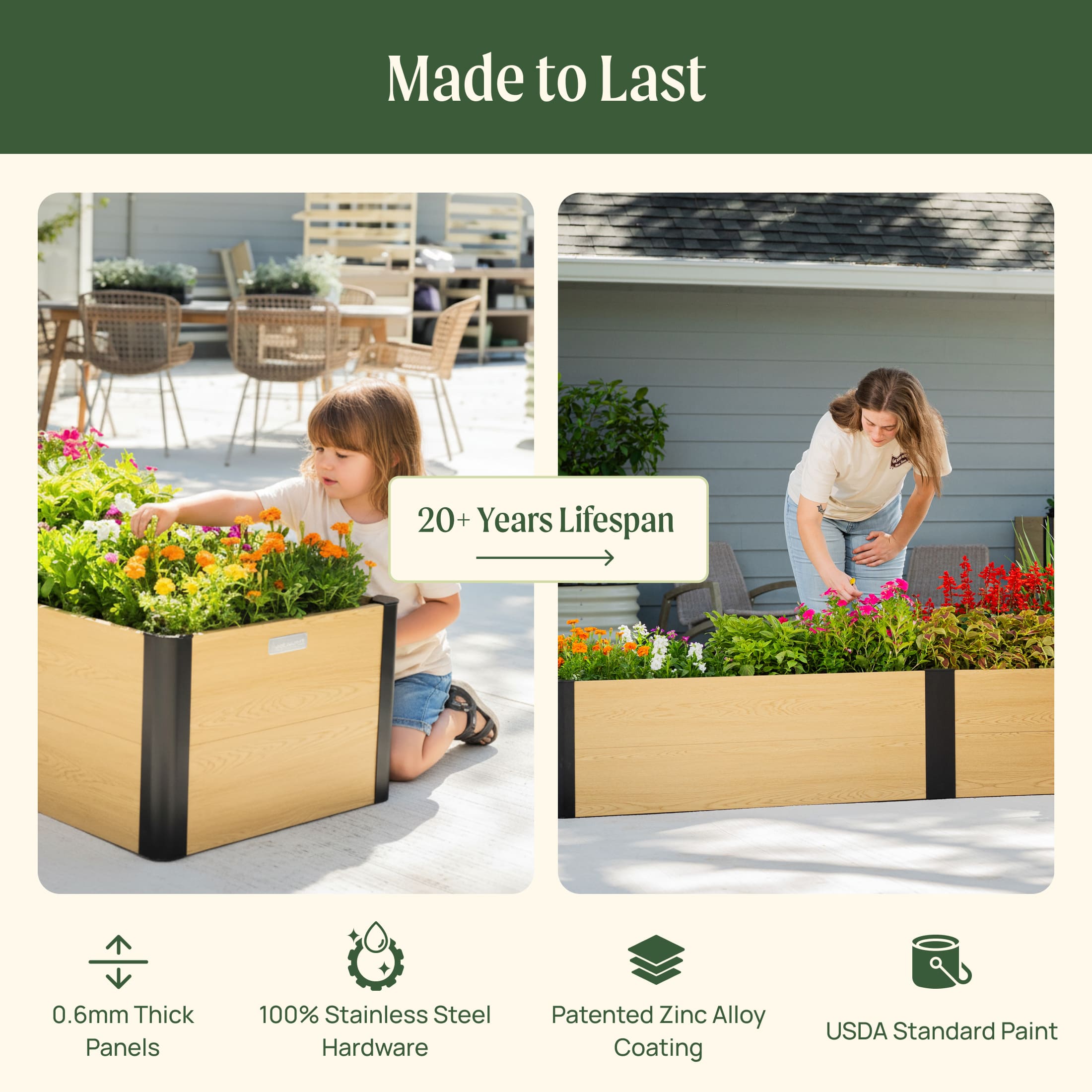 Greenhaus Gardening 16-Inch Tall Woodgrain L-Shaped Raised Garden Bed