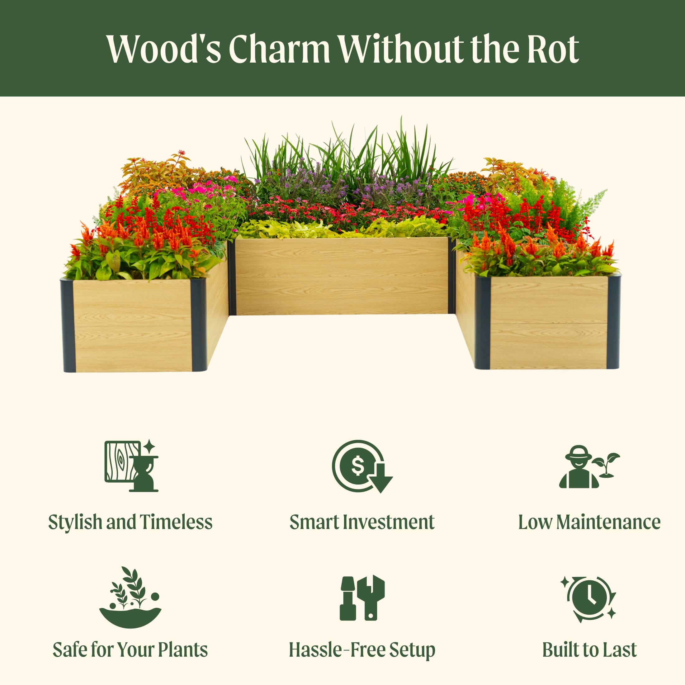 Greenhaus Gardening 16-Inch Tall Woodgrain U-Shaped Raised Garden Bed
