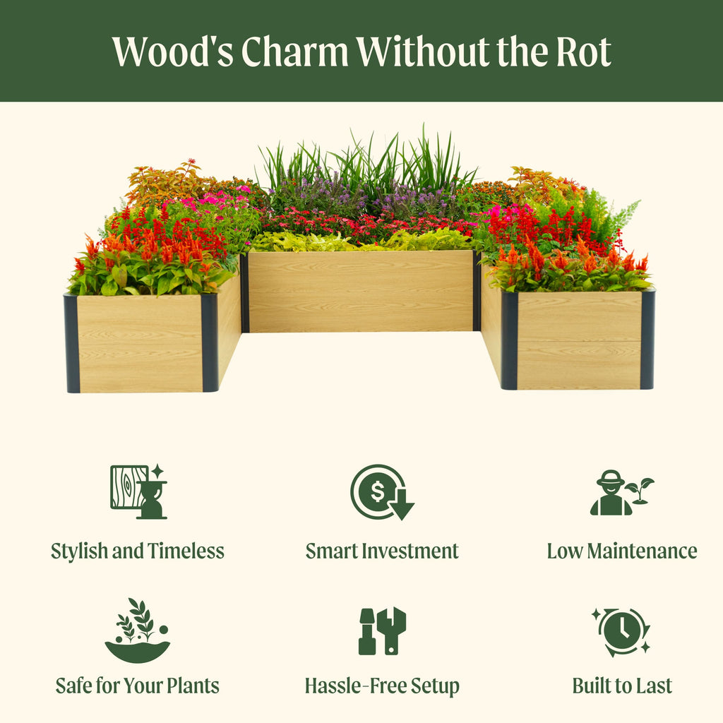 Greenhaus Gardening U-Shaped Raised Garden Bed with Woodgrain Finish