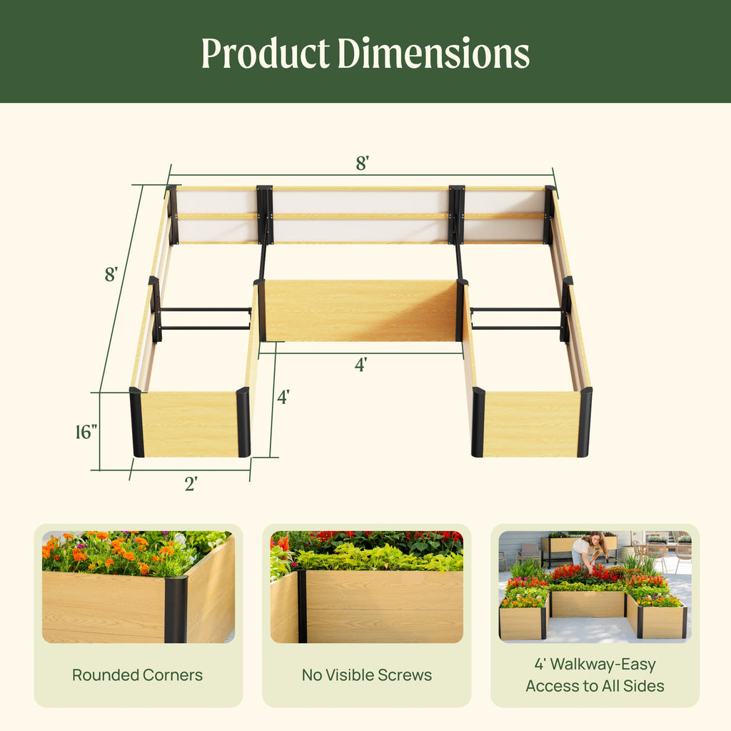 Greenhaus Gardening U-Shaped Raised Garden Bed with Woodgrain Finish
