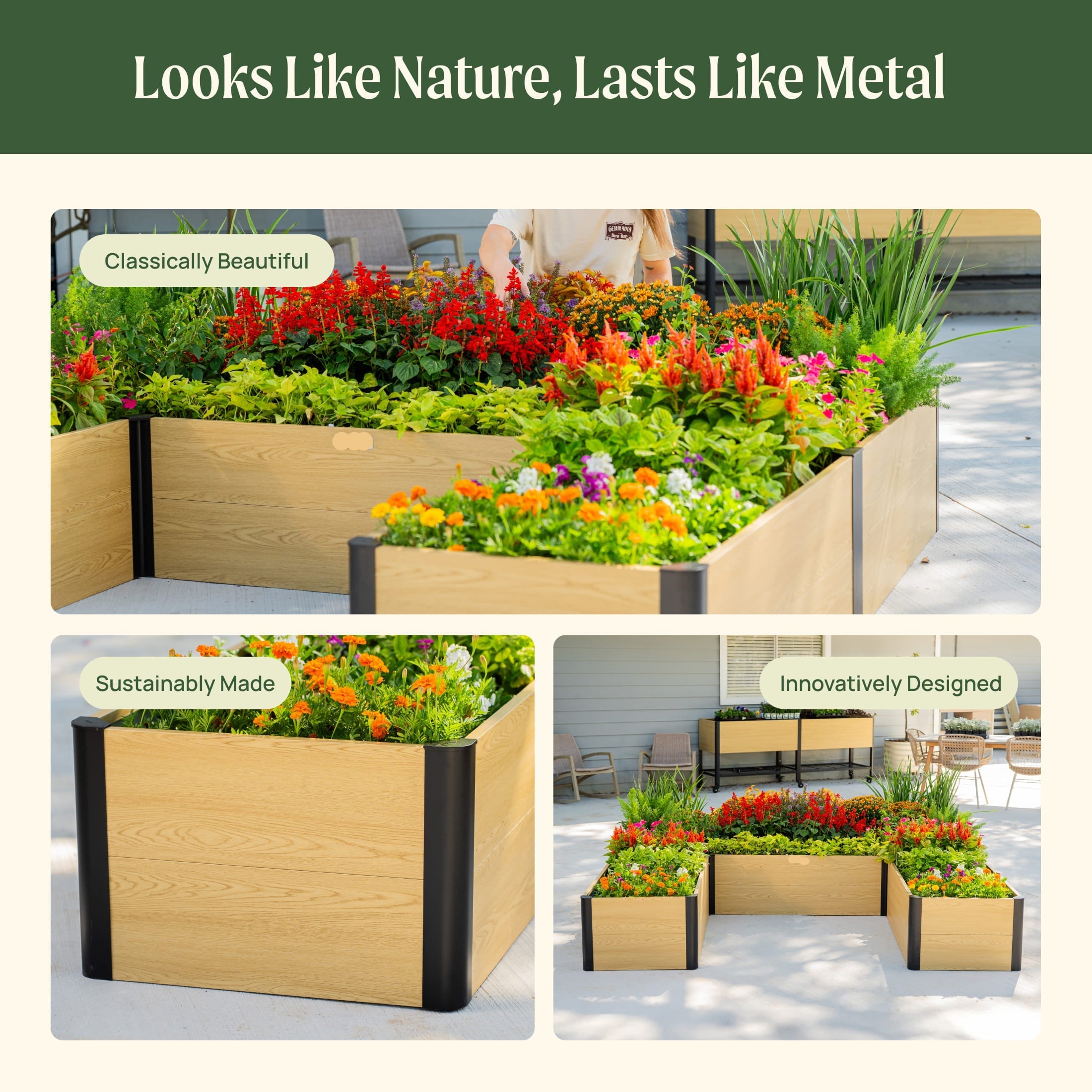 Greenhaus Gardening 16-Inch Tall Woodgrain U-Shaped Raised Garden Bed