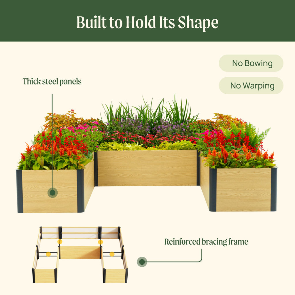 Greenhaus Gardening U-Shaped Raised Garden Bed with Woodgrain Finish