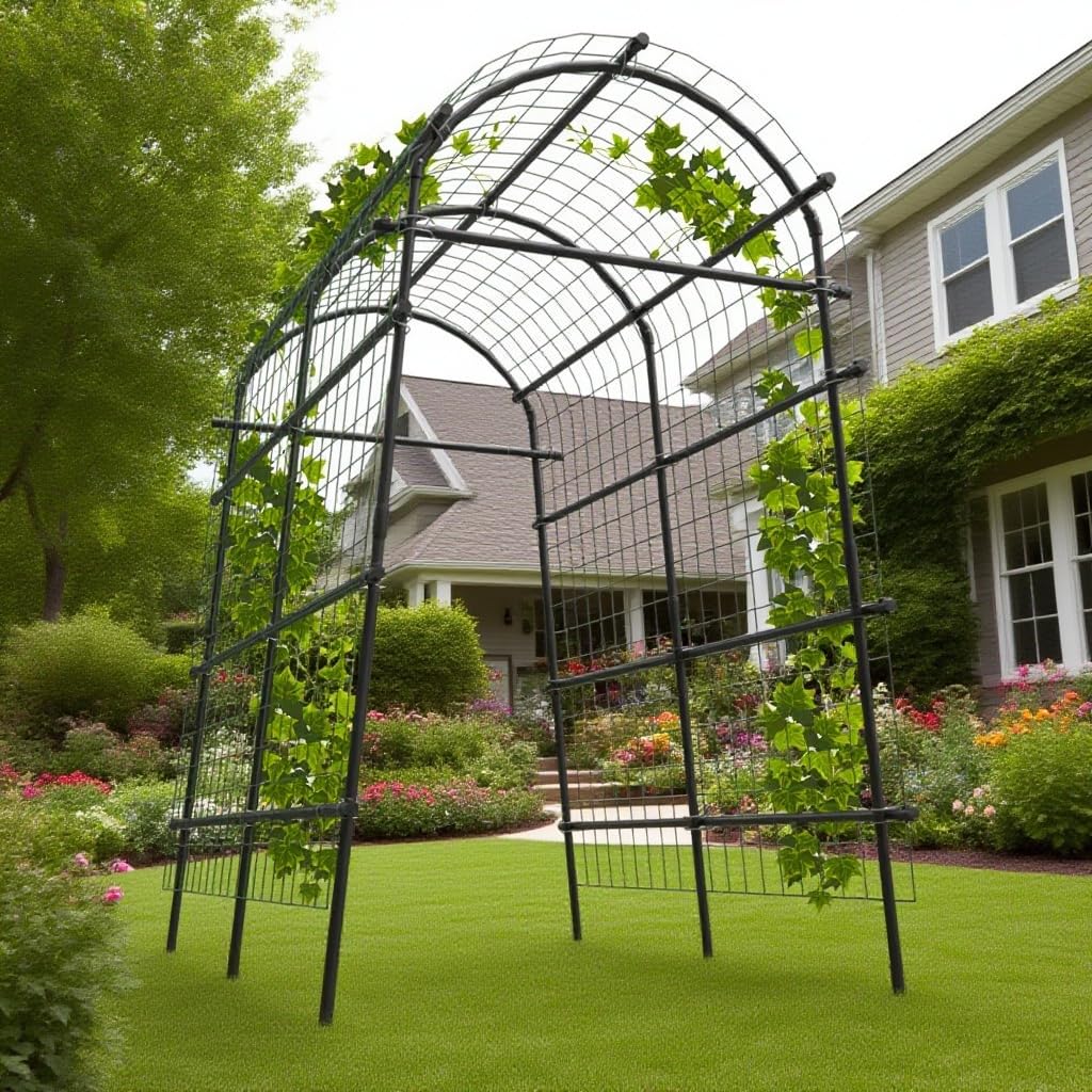 Greenhaus Gardening 7.5 FT Plant Climbing Arch Trellis with Ground Clips