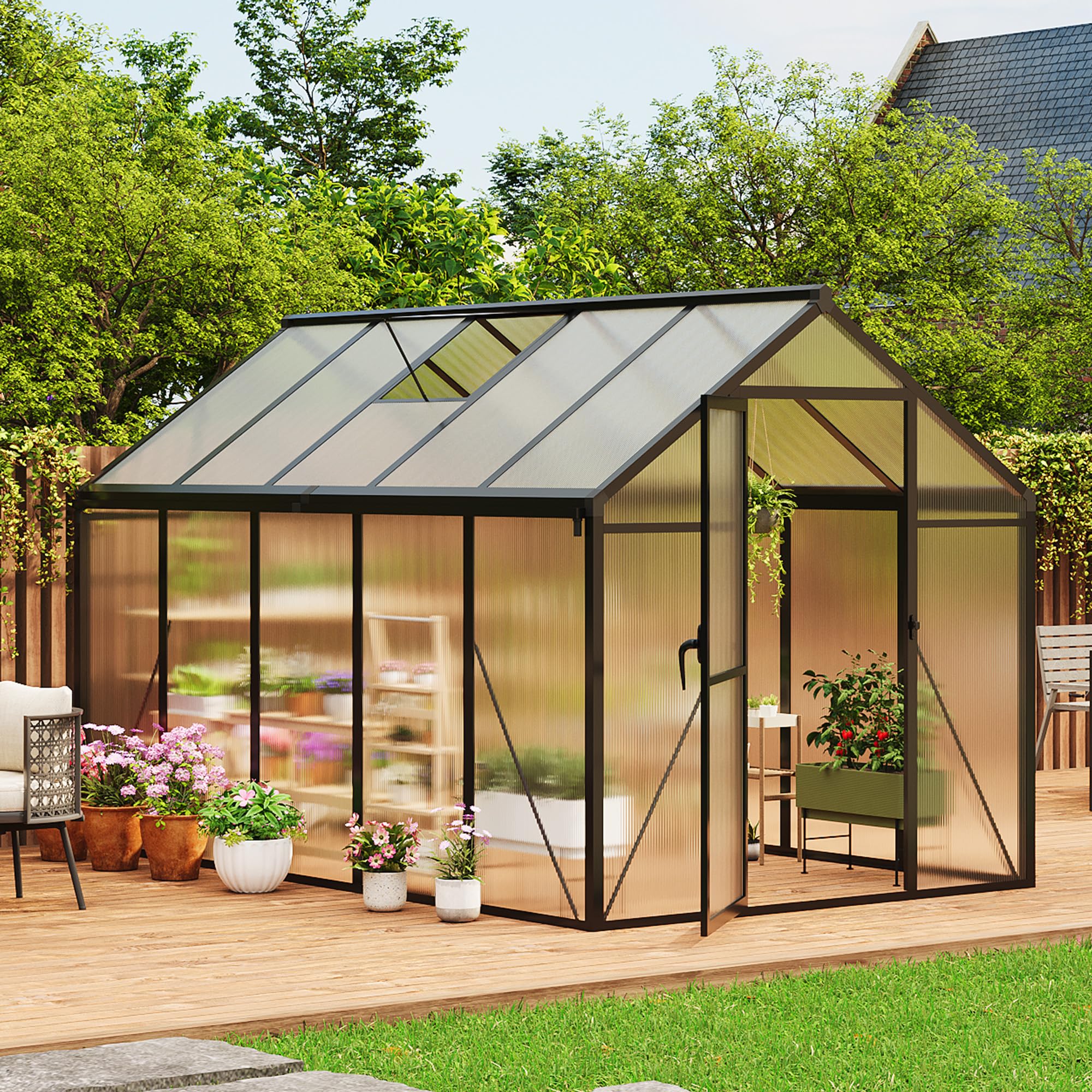 Greenhaus Gardening 6 × 10 ft Walk-In Polycarbonate Greenhouse