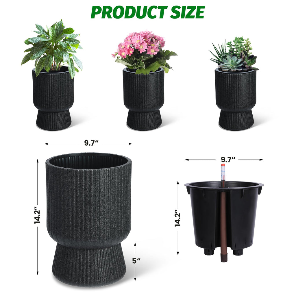 Greenhaus Gardening Modern 14-Inch Indoor Outdoor Self-Watering Plant Pot