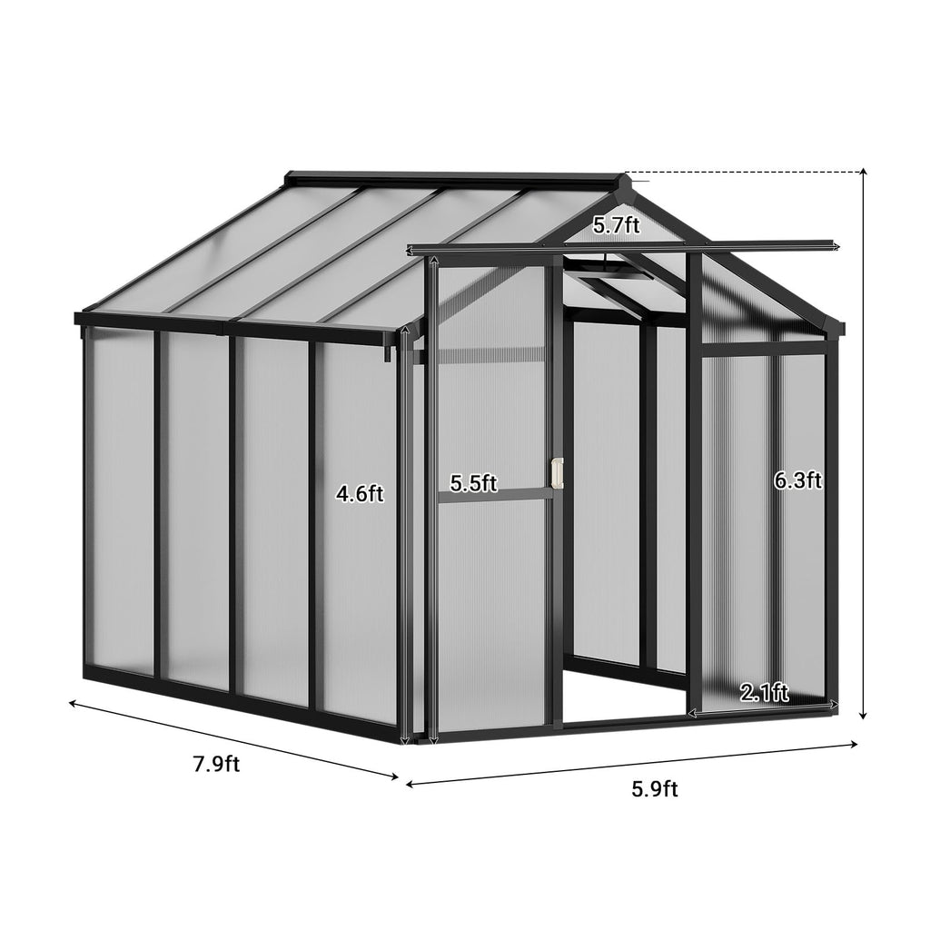 Greenhaus Gardening Polycarbonate Greenhouse with Aluminum Frame 6 x 8 FT
