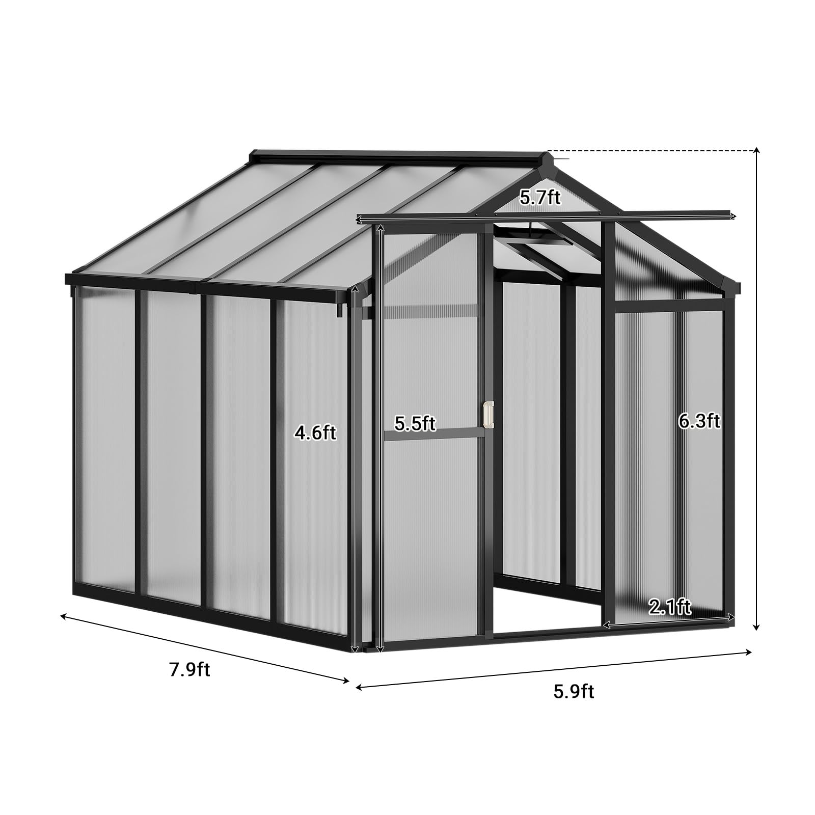 Greenhaus Gardening Polycarbonate Greenhouse with Aluminum Frame 6 x 8 FT