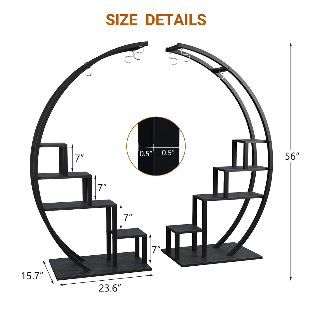 Greenhaus Gardening 5-Tier Curved Metal Plant Stand with 6 Hooks