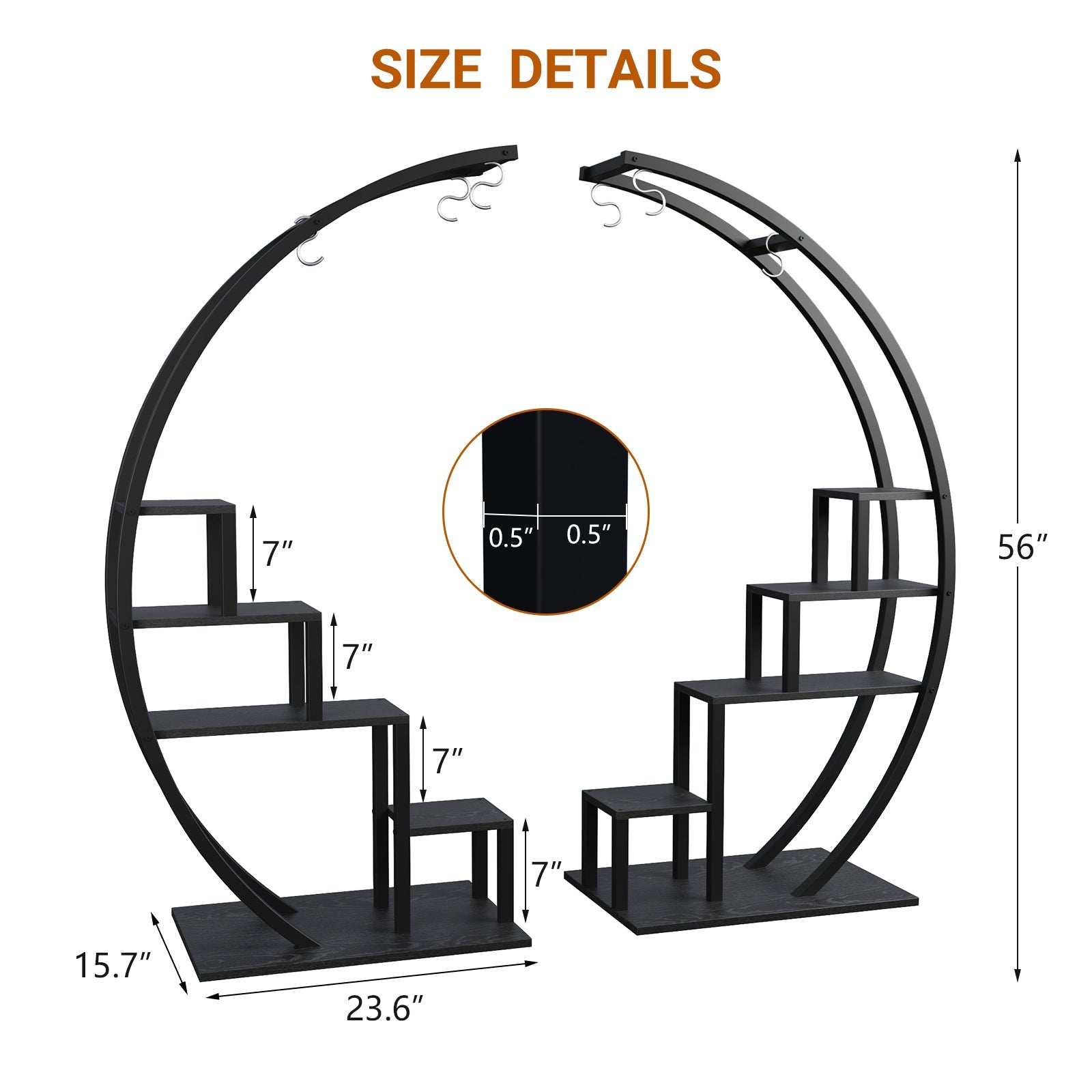 Greenhaus Gardening 5-Tier Curved Metal Plant Stand with 6 Hooks
