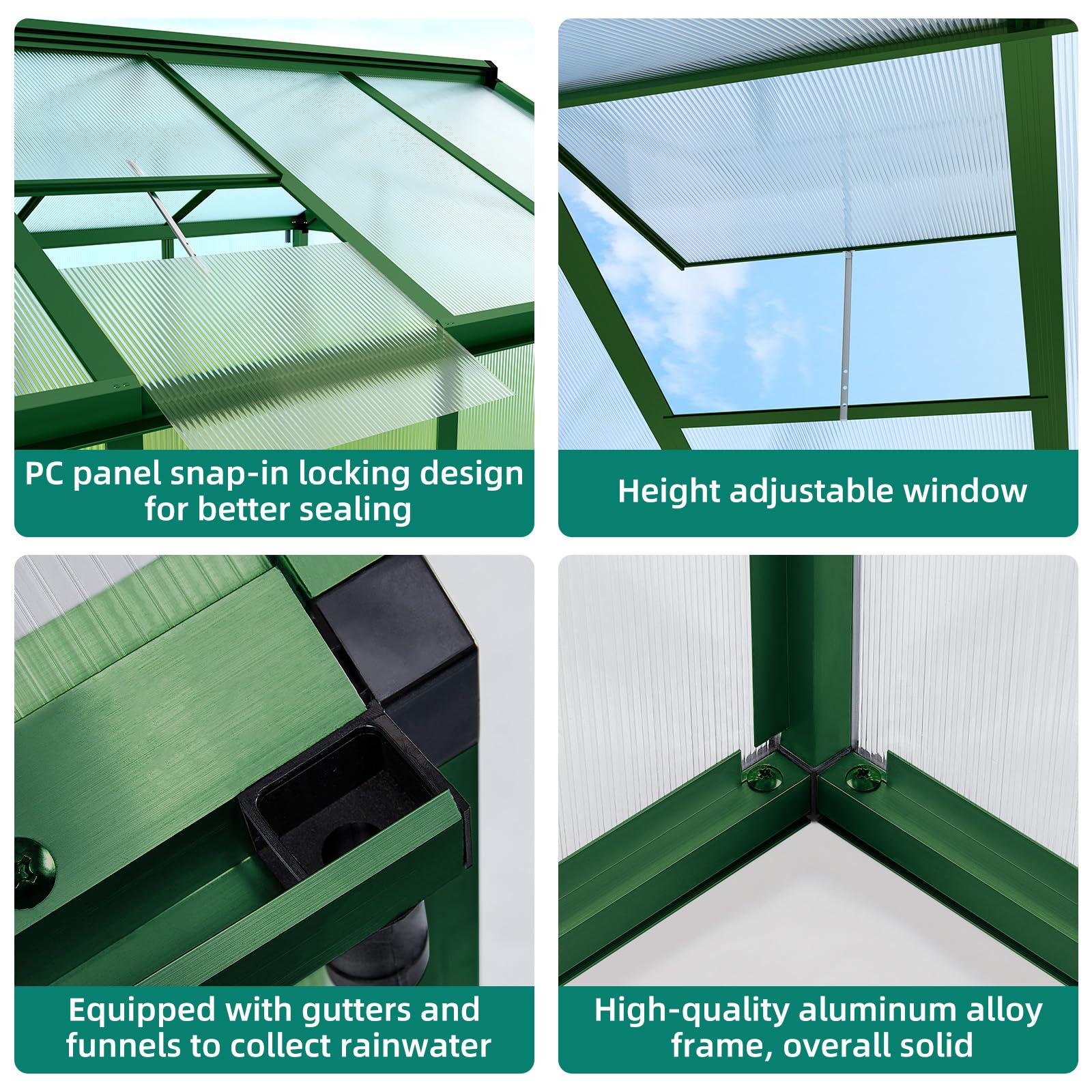 Garvee 6x8 FT Aluminum Greenhouse with Polycarbonate Panels, Roof Vent, Reinforced Frame, UV Protection, Walk-in Design for Backyard Garden