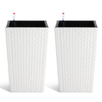 Greenhaus Gardening 16-Inch White Rattan Self-Watering Planters Set of 2