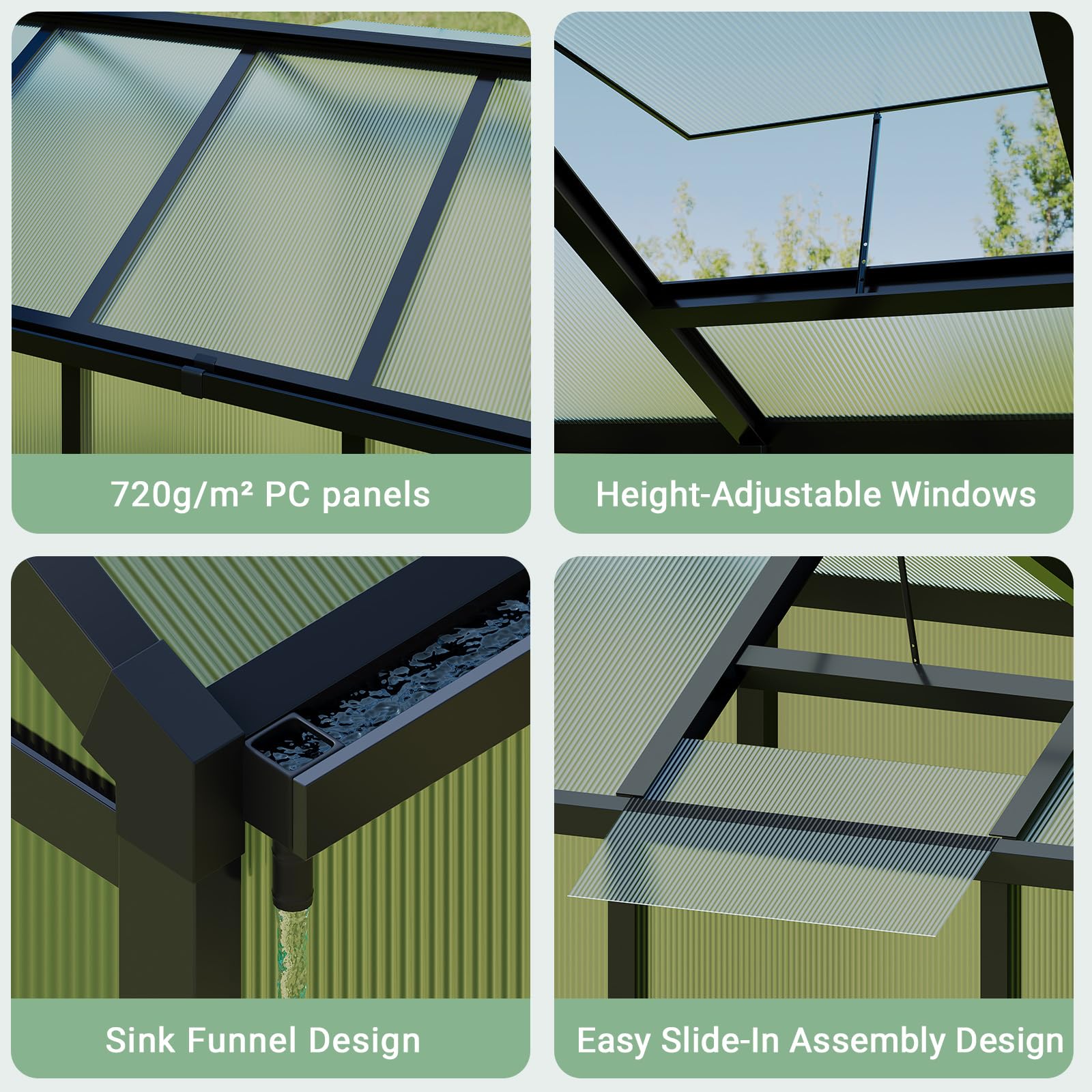 Greenhaus Gardening Polycarbonate Greenhouse with Aluminum Frame 6 x 8 FT