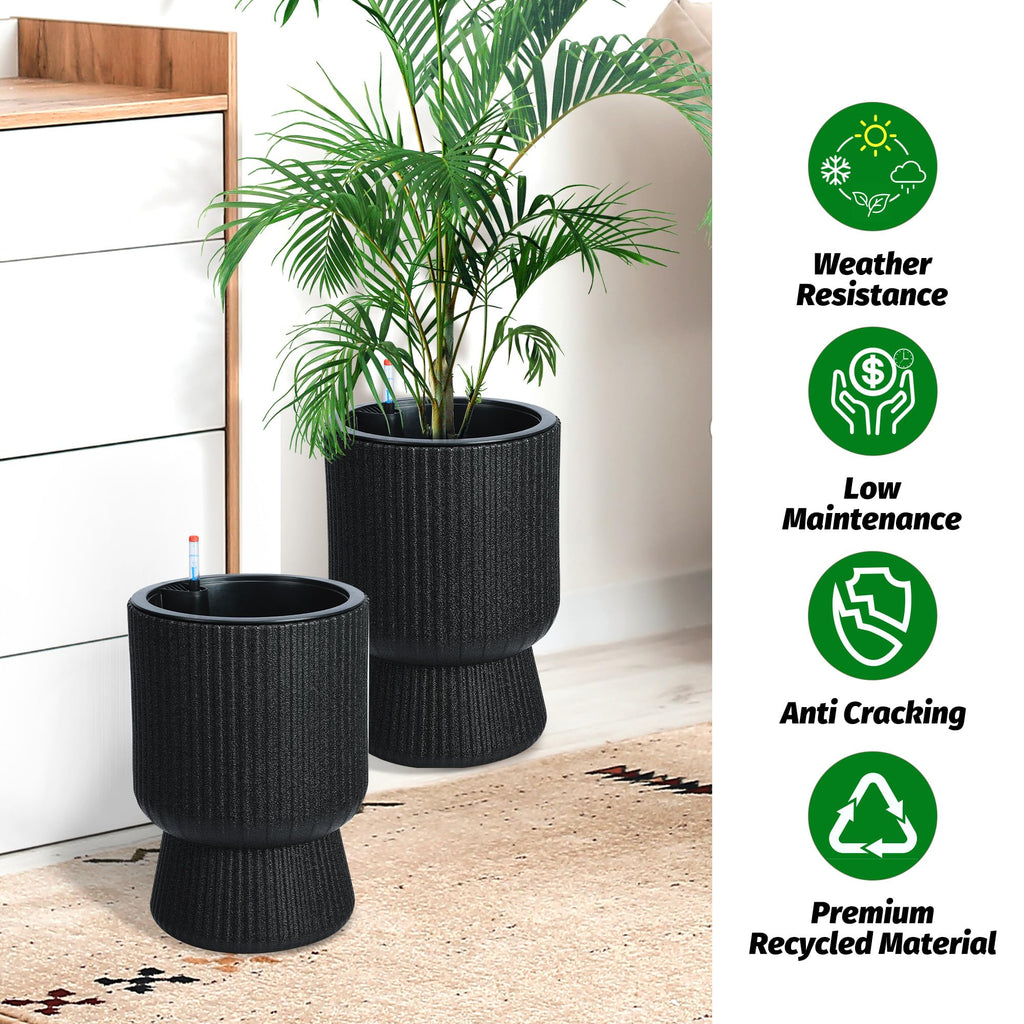 Greenhaus Gardening Modern 14-Inch Indoor Outdoor Self-Watering Plant Pot