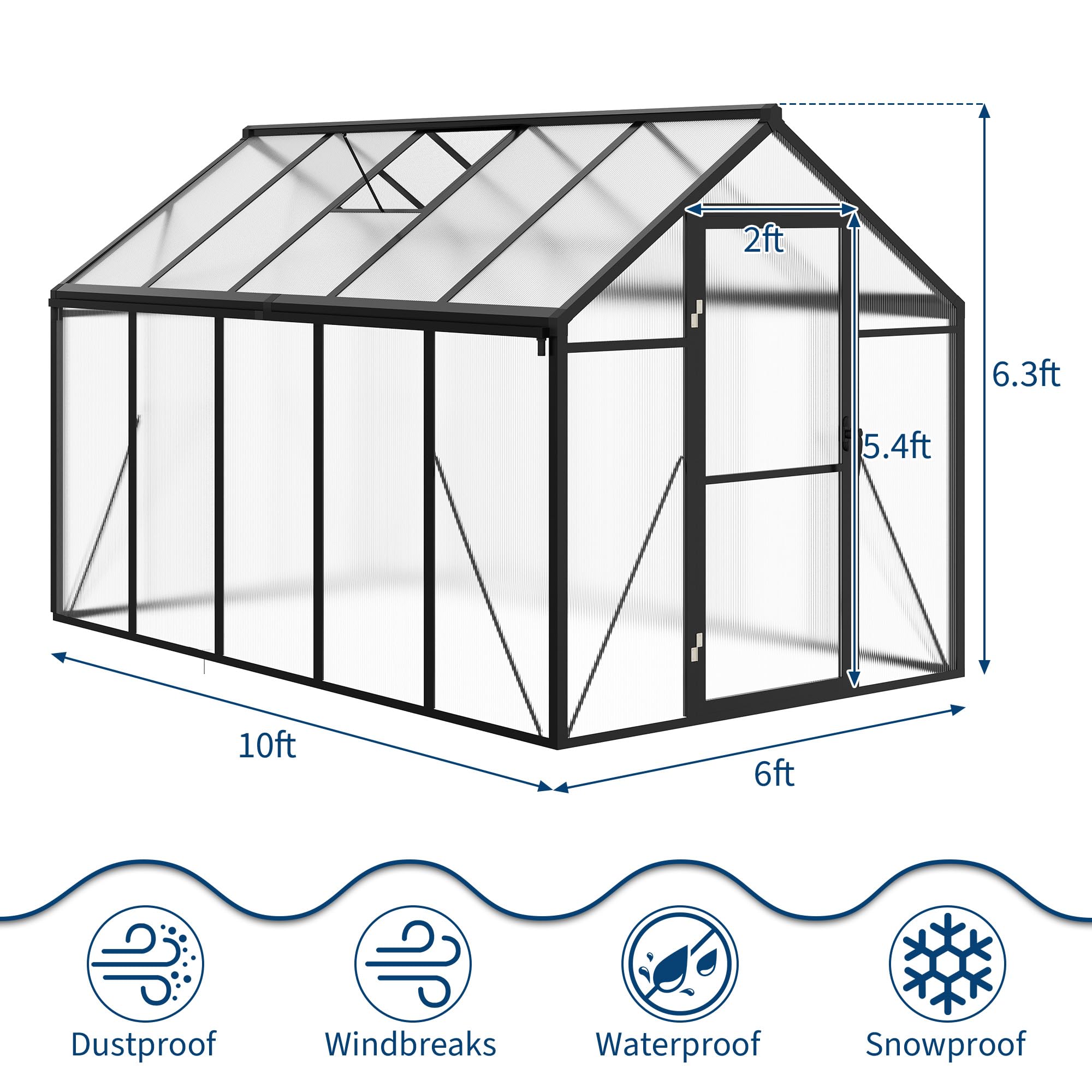 Greenhaus Gardening 6 × 10 ft Walk-In Polycarbonate Greenhouse