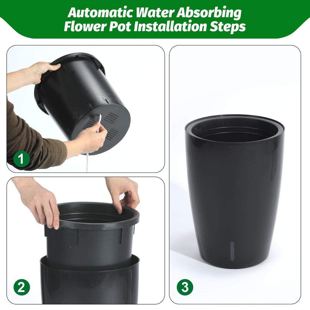 Greenhaus Gardening Tall Indoor Outdoor Self-Watering Planter Pots Set of 2
