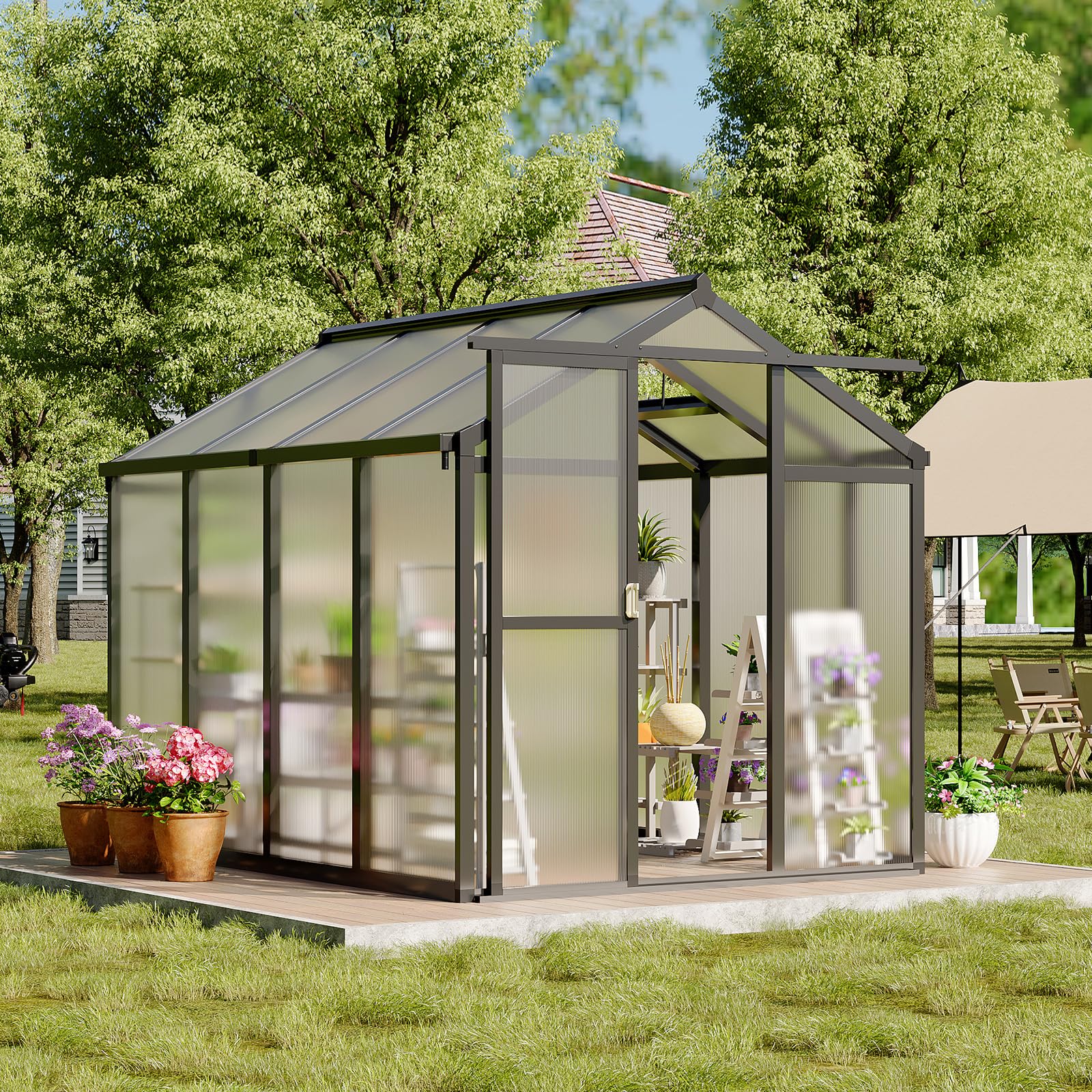 Greenhaus Gardening Polycarbonate Greenhouse with Aluminum Frame 6 x 8 FT