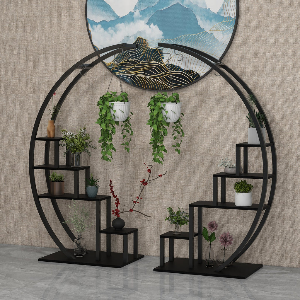 Greenhaus Gardening 5-Tier Curved Metal Plant Stand with 6 Hooks