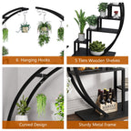 Greenhaus Gardening 5-Tier Curved Metal Plant Stand with 6 Hooks