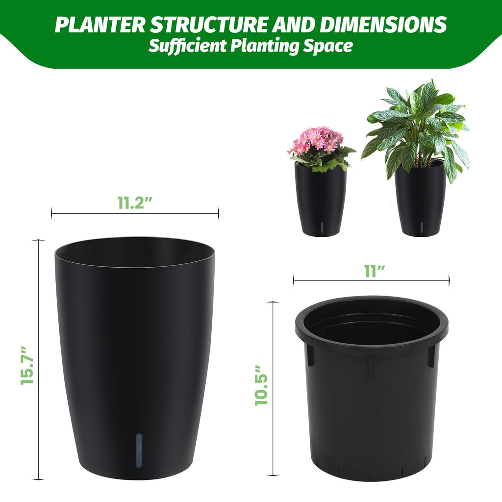 Greenhaus Gardening Tall Indoor Outdoor Self-Watering Planter Pots Set of 2