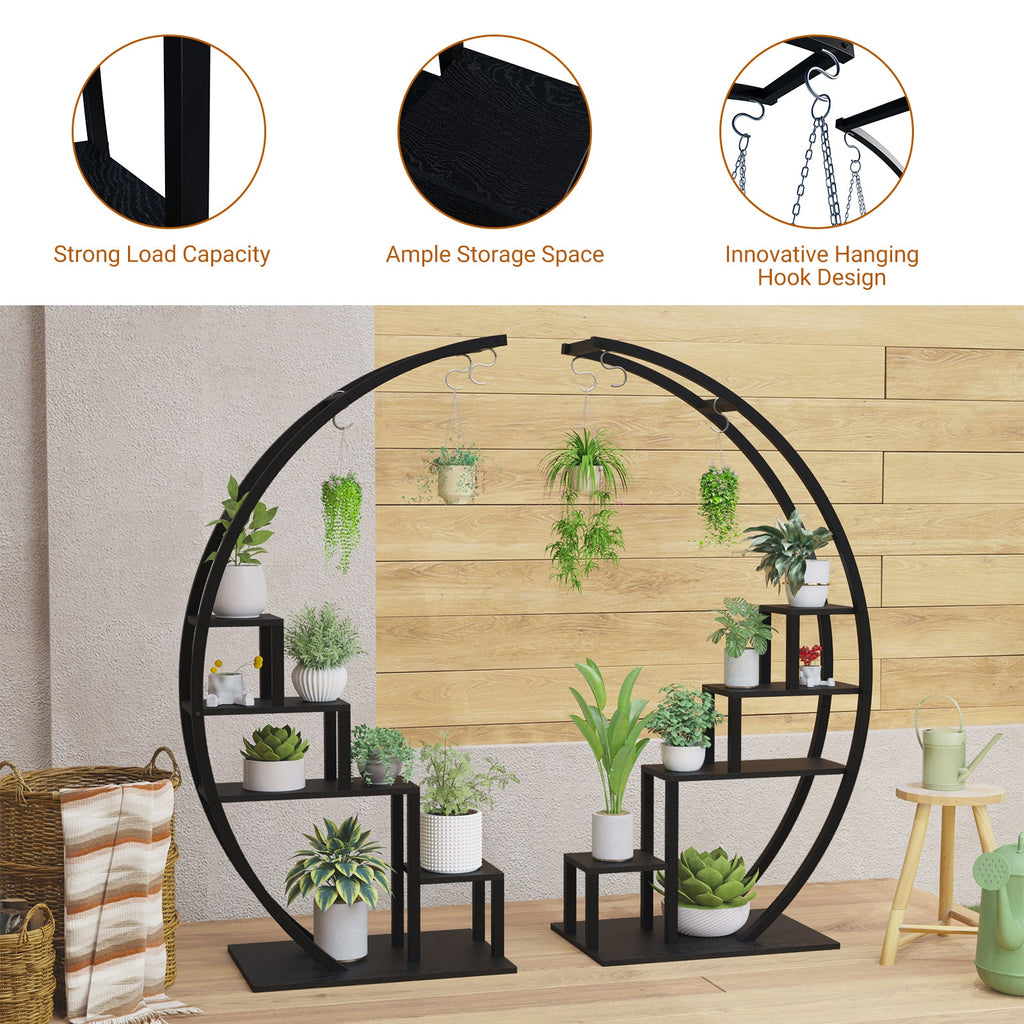Greenhaus Gardening 5-Tier Curved Metal Plant Stand with 6 Hooks