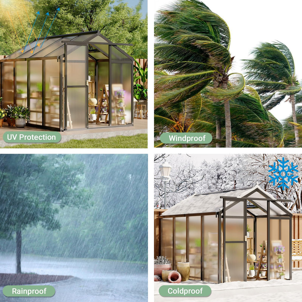 Greenhaus Gardening Polycarbonate Greenhouse with Aluminum Frame 6 x 8 FT
