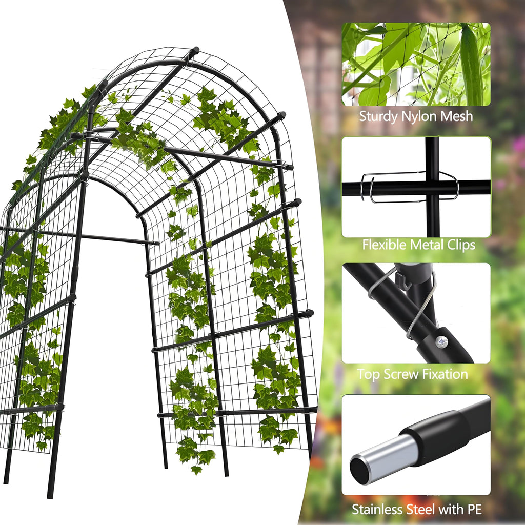 Greenhaus Gardening 7.5 FT Plant Climbing Arch Trellis with Ground Clips