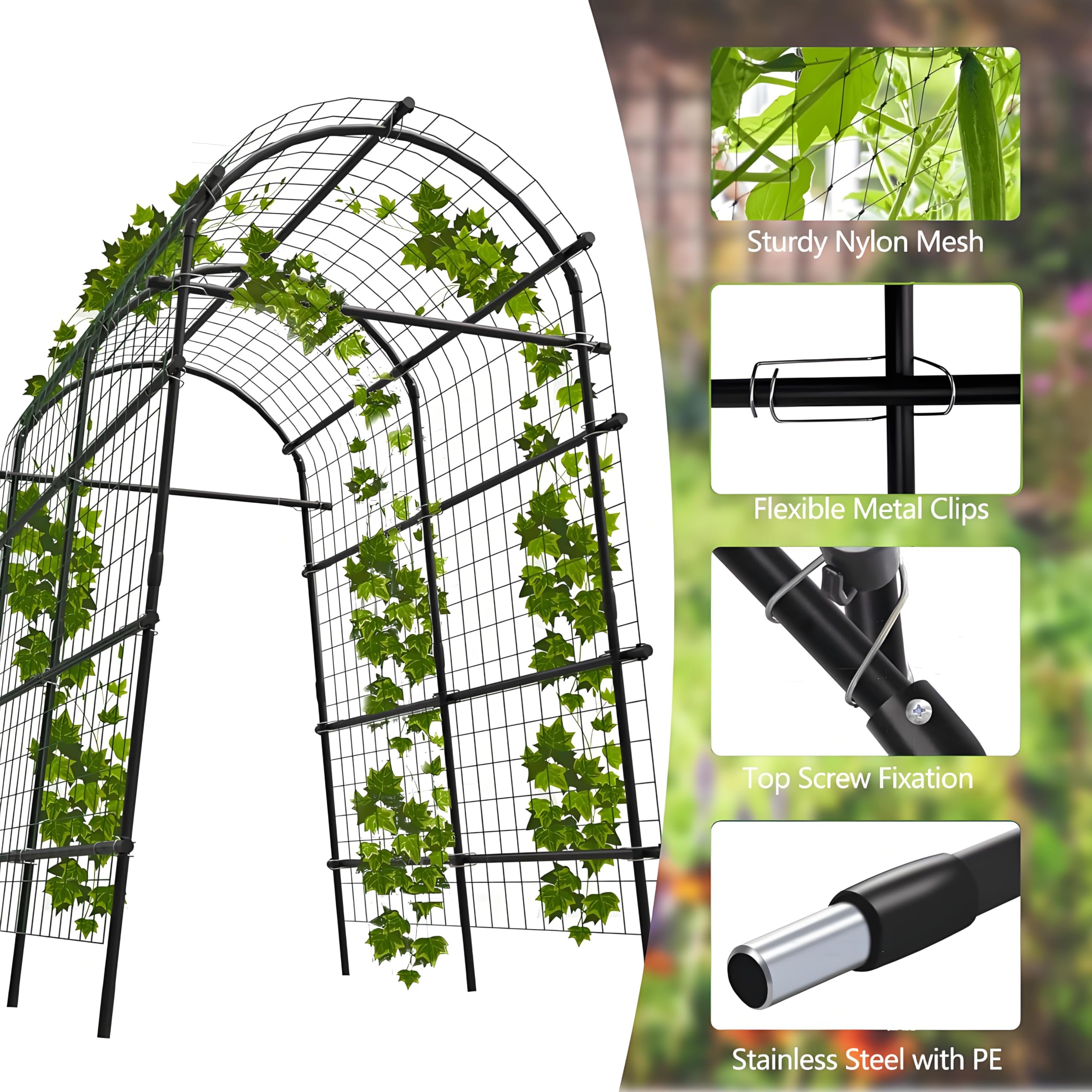 Greenhaus Gardening 7.5 FT Plant Climbing Arch Trellis with Ground Clips