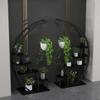 Greenhaus Gardening 5-Tier Curved Metal Plant Stand with 6 Hooks
