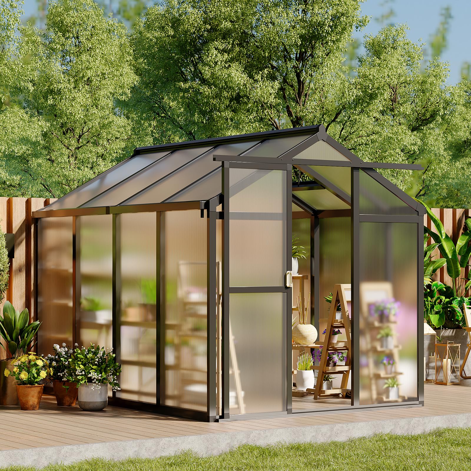 Greenhaus Gardening Polycarbonate Greenhouse with Aluminum Frame 6 x 8 FT
