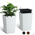 Greenhaus Gardening 16-Inch White Rattan Self-Watering Planters Set of 2