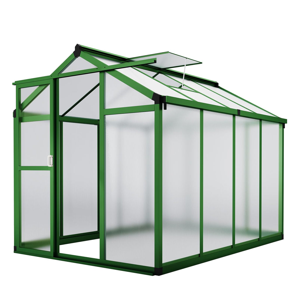 Garvee 6x8 FT Aluminum Greenhouse with Polycarbonate Panels, Roof Vent, Reinforced Frame, UV Protection, Walk-in Design for Backyard Garden