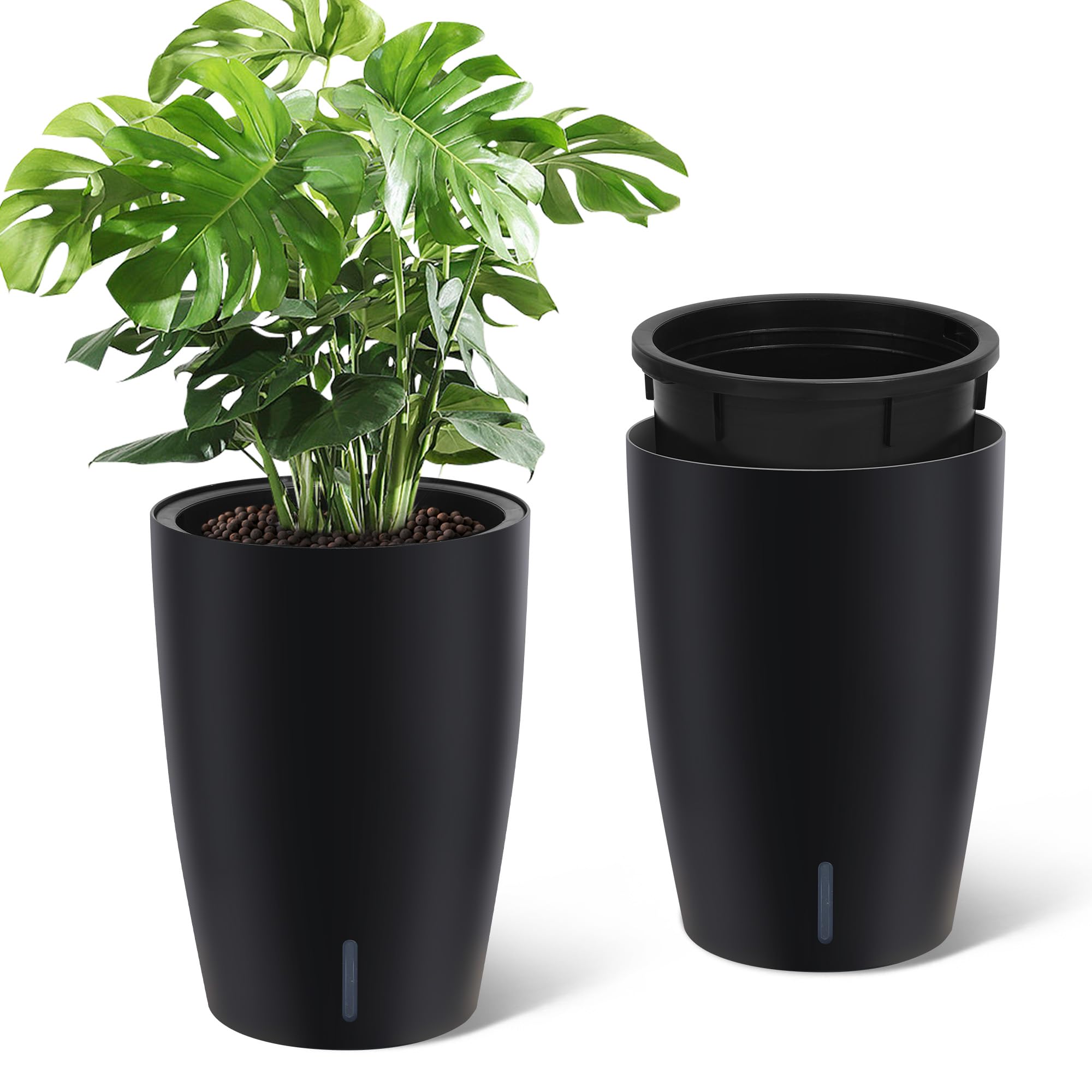 Greenhaus Gardening Tall Indoor Outdoor Self-Watering Planter Pots Set of 2