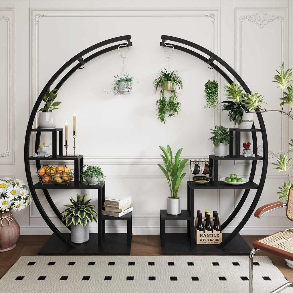 Greenhaus Gardening 5-Tier Curved Metal Plant Stand with 6 Hooks