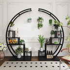 Greenhaus Gardening 5-Tier Curved Metal Plant Stand with 6 Hooks