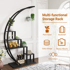 Greenhaus Gardening 5-Tier Curved Metal Plant Stand with 6 Hooks