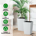 Greenhaus Gardening 16-Inch White Rattan Self-Watering Planters Set of 2