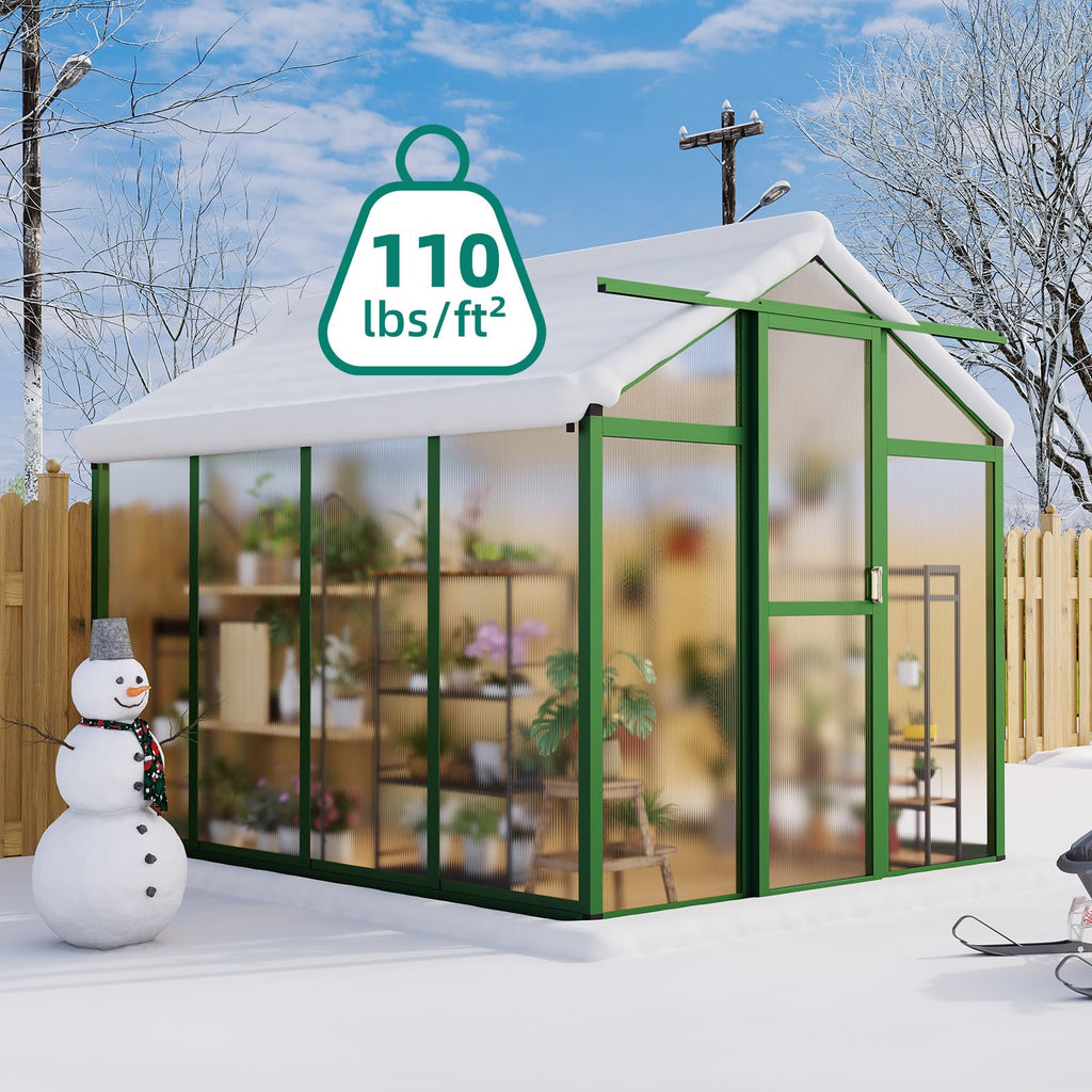 Garvee 6x8 FT Aluminum Greenhouse with Polycarbonate Panels, Roof Vent, Reinforced Frame, UV Protection, Walk-in Design for Backyard Garden