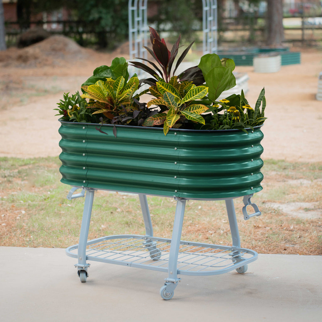 Greenhaus Gardening Self-Watering Elevated Garden Bed with Wheels & Storage Shelf Planter
