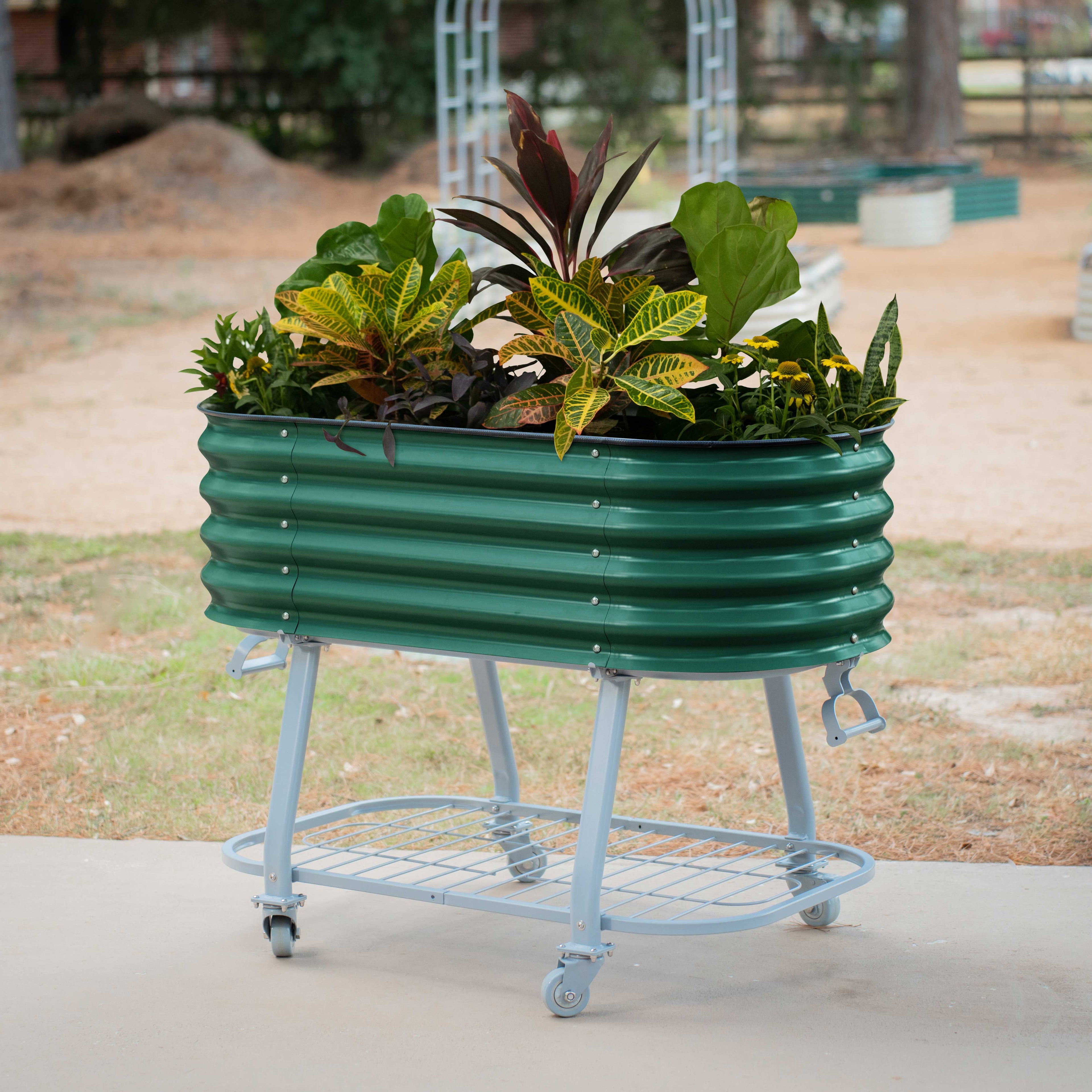 Greenhaus Gardening Self-Watering Elevated Garden Bed with Wheels & Storage Shelf Planter