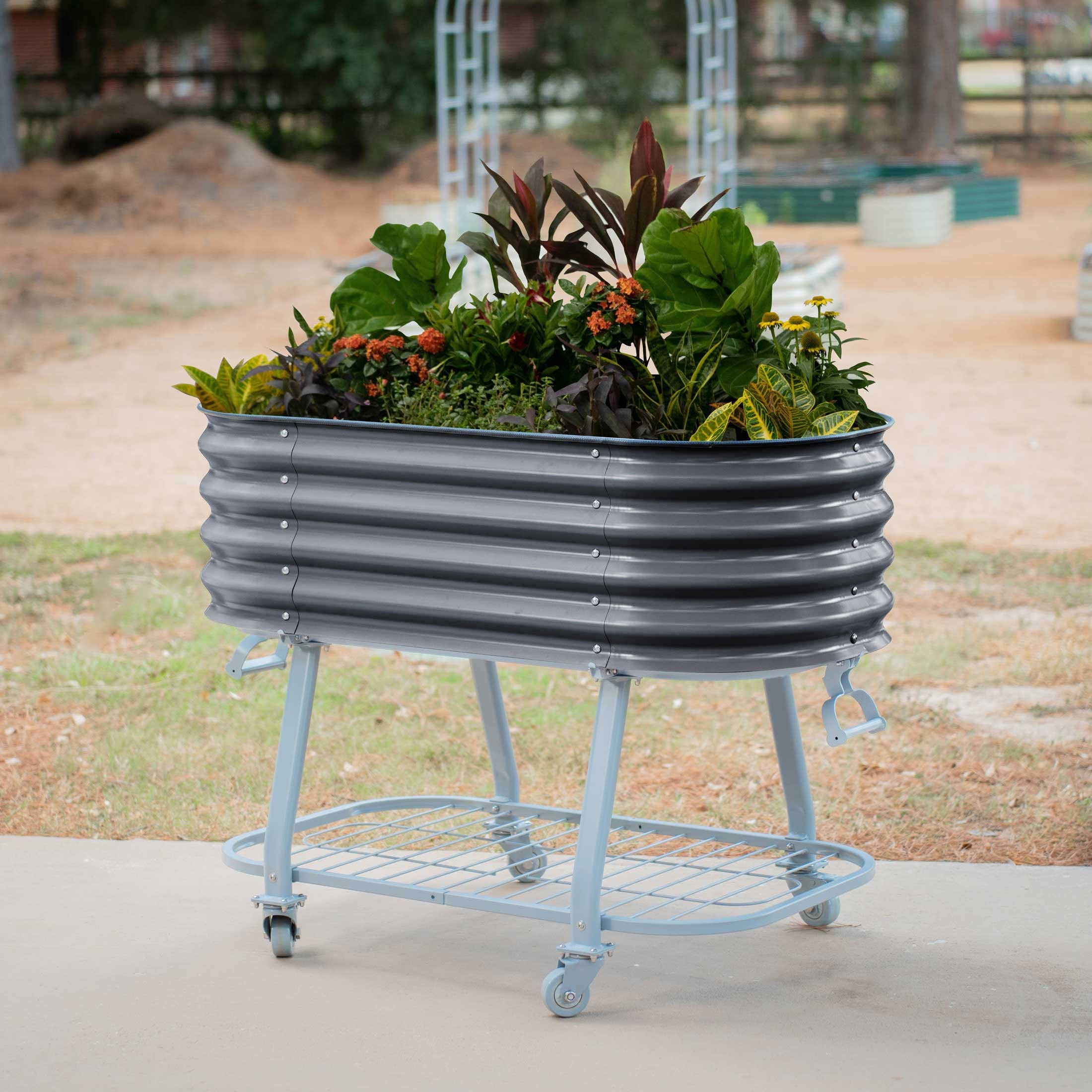 Greenhaus Gardening Self-Watering Elevated Garden Bed with Wheels & Storage Shelf Planter